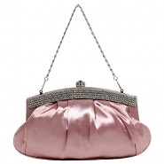 Evening Bag - Pleated Satin w/ Beads Accent - Pink - BG-E70973PK